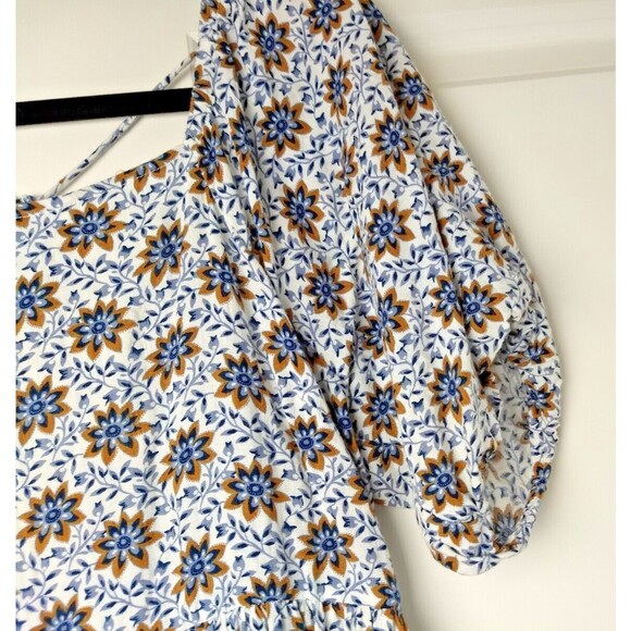 LOFT BEACH Sundress Womens Small Cream Blue Boho Coverup Dress Abstract Floral - Picture 8 of 13
